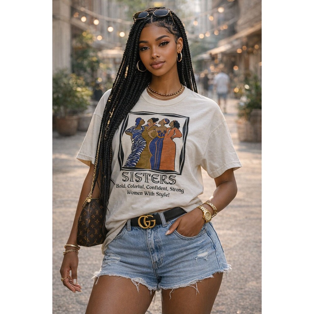 Vintage Sisters Graphic Tee XL Bold Confident African American Women Retro